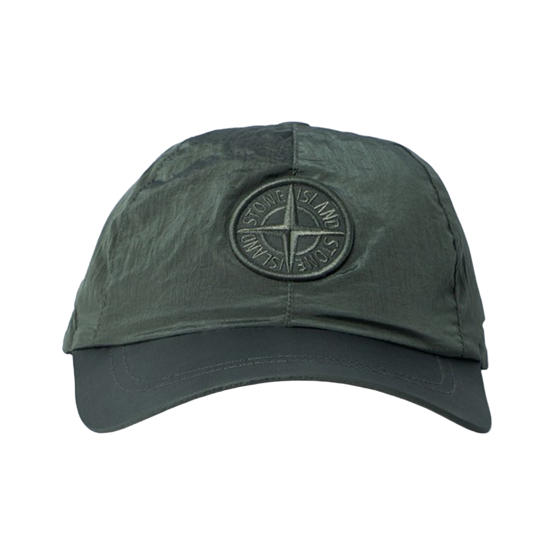 스톤 아일랜드 9100011 컴퍼스 자수 나일론 메탈 에코닐 베이스볼 캡 머스크 그린 - 26SS(Stone Island 9100011 Nylon Metal in Econyl Baseball Cap with Compass Embroidery Musk Green - 26SS)