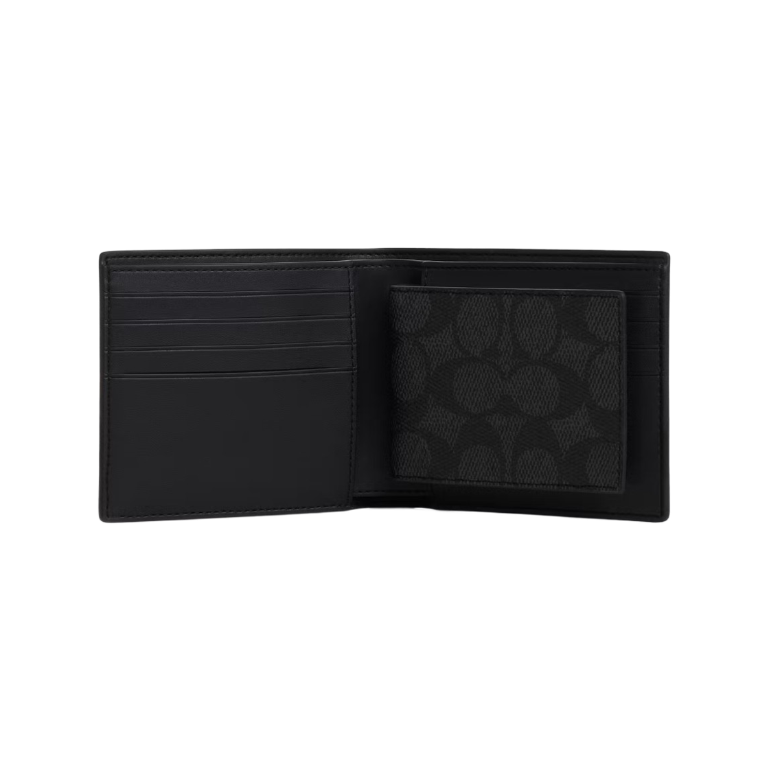 코치 시그니처 캔버스 박스드 3-In-1 월렛 기프트 세트 블랙 앤틱 니켈 차콜(Coach Boxed 3-In-1 Wallet Gift Set in Signature Canvas Black Antique Nickel Charcoal) - 2