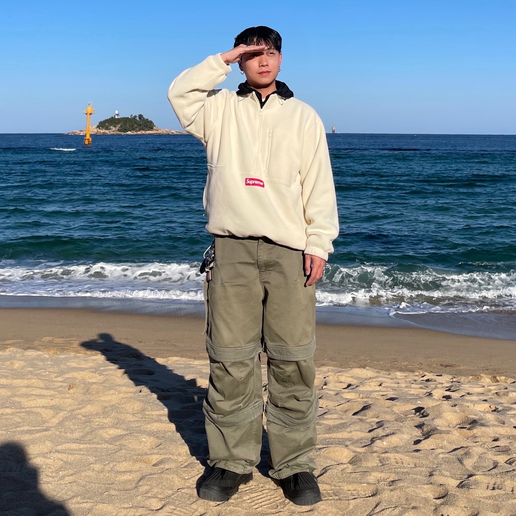 Supreme Polartec Half Zip Pullover Natural - 21FW 착용 스타일 - 1