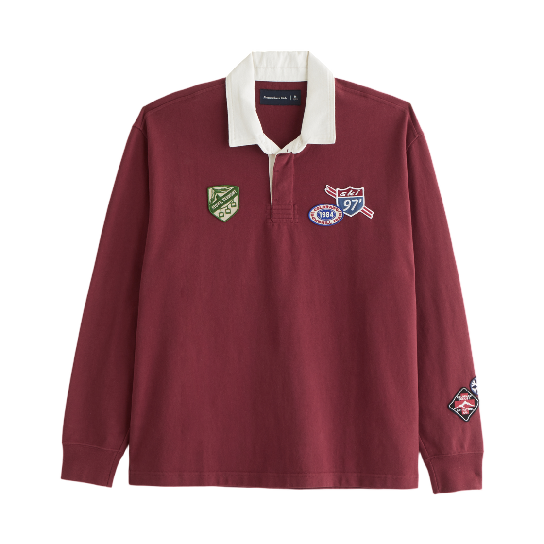 124-611-00164-500 Abercrombie & Fitch Long Sleeve Rugby Polo Pomegranate