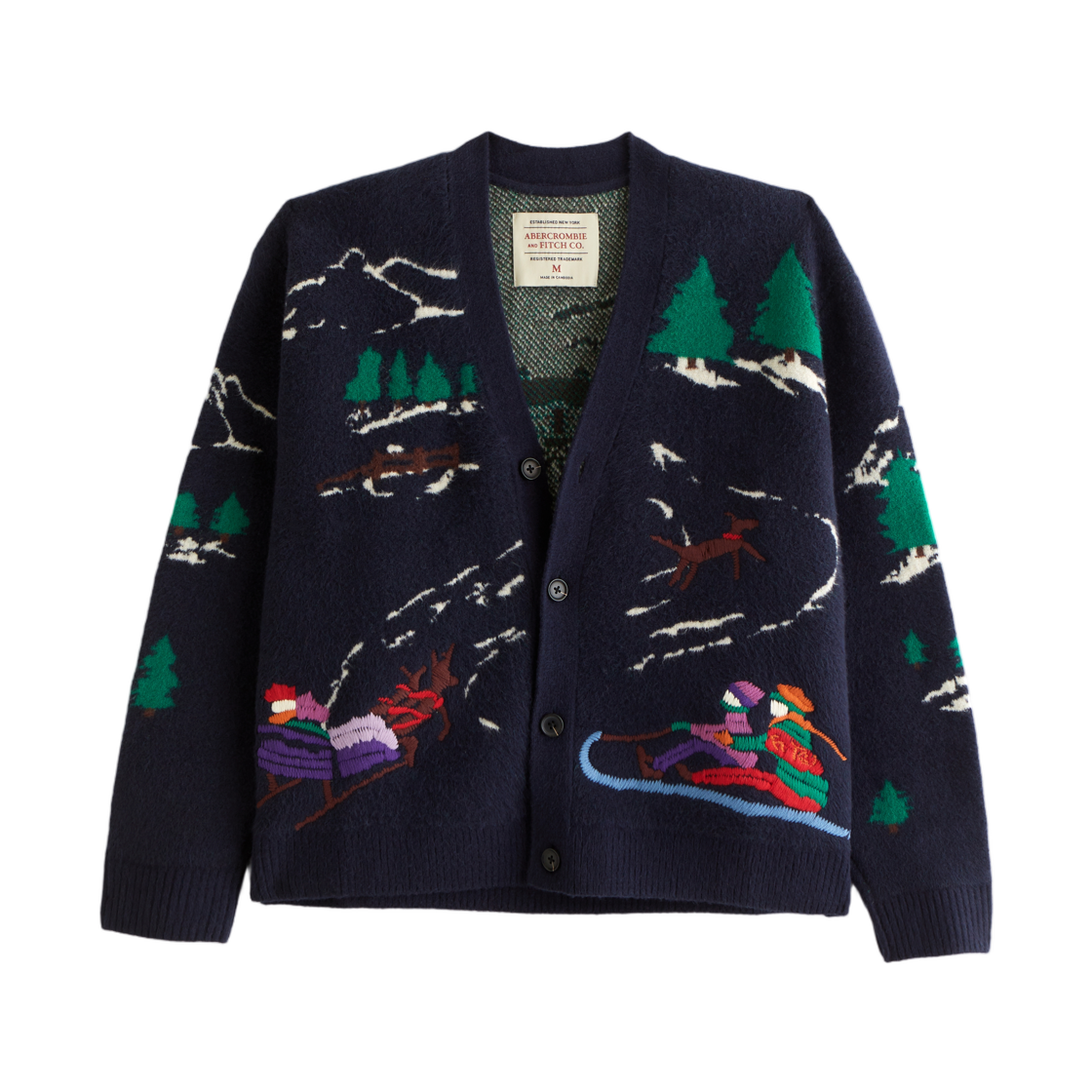 120-488-00593-200 Abercrombie & Fitch Holiday Graphic Cardigan Navy