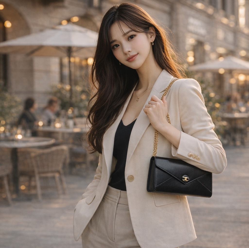 Celine Envelope Wallet on Chain in Shiny Calfskin Black 착용 스타일