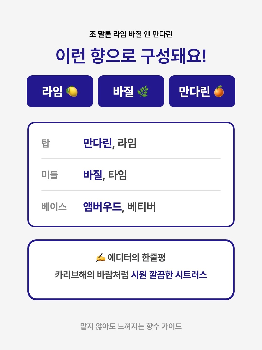 Jo Malone Lime Basil & Mandarin Cologne 100ml, Jo Malone Lime Basil & Mandarin Cologne 30ml 착용 스타일 - 3