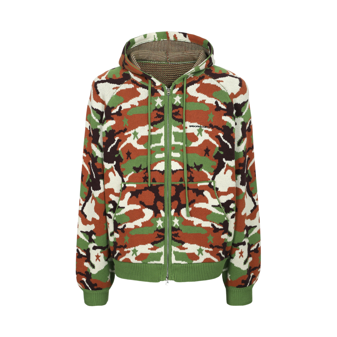 언본소사이어티 시그니쳐 니트 후드 집업 아미 카모(Unborn Society Signature Knit Hoodie Army Camo)