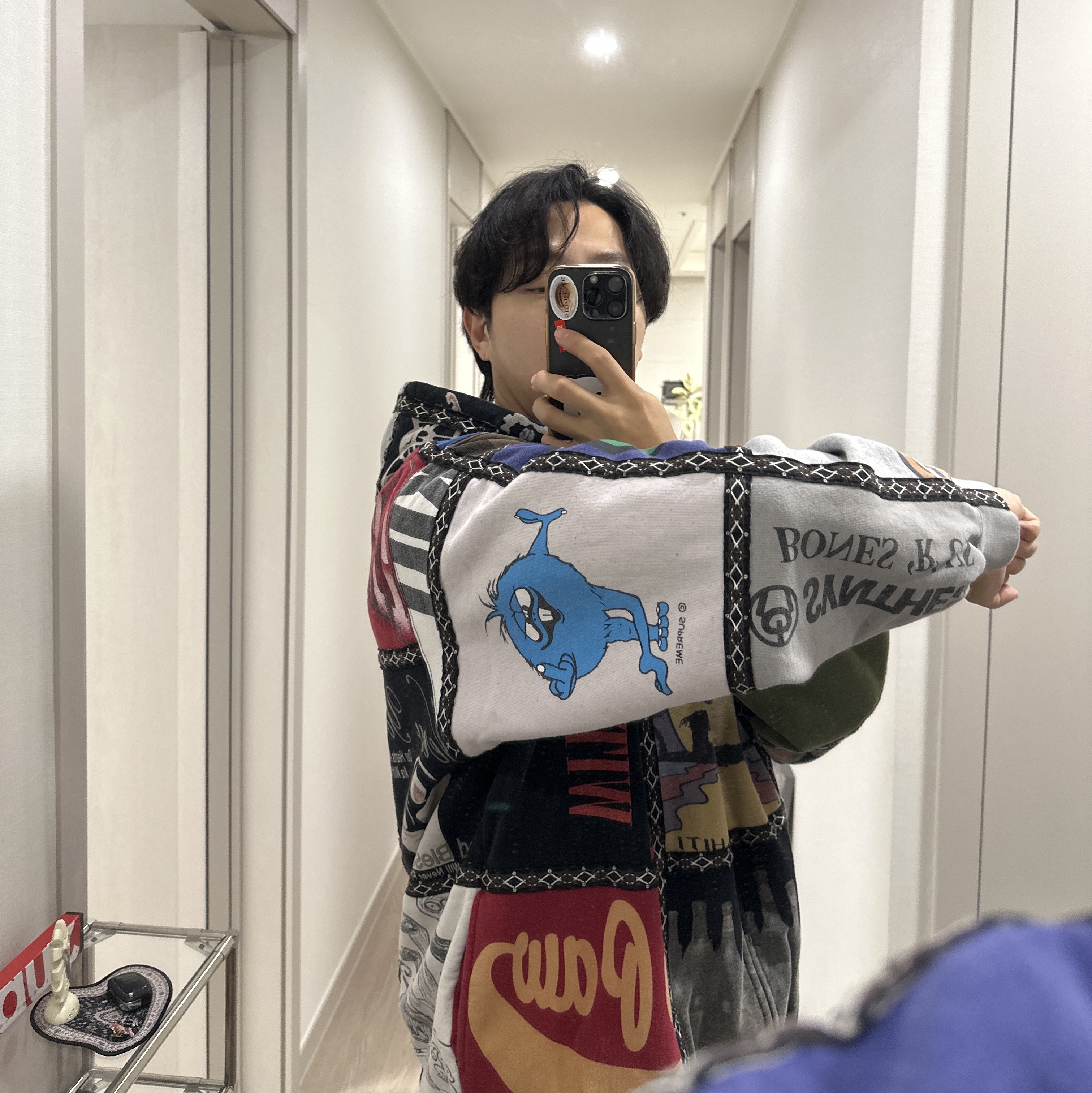 Supreme x Number (N)ine Patchwork Zip Up Hooded Sweatshirt Multicolor - 25FW 착용 스타일