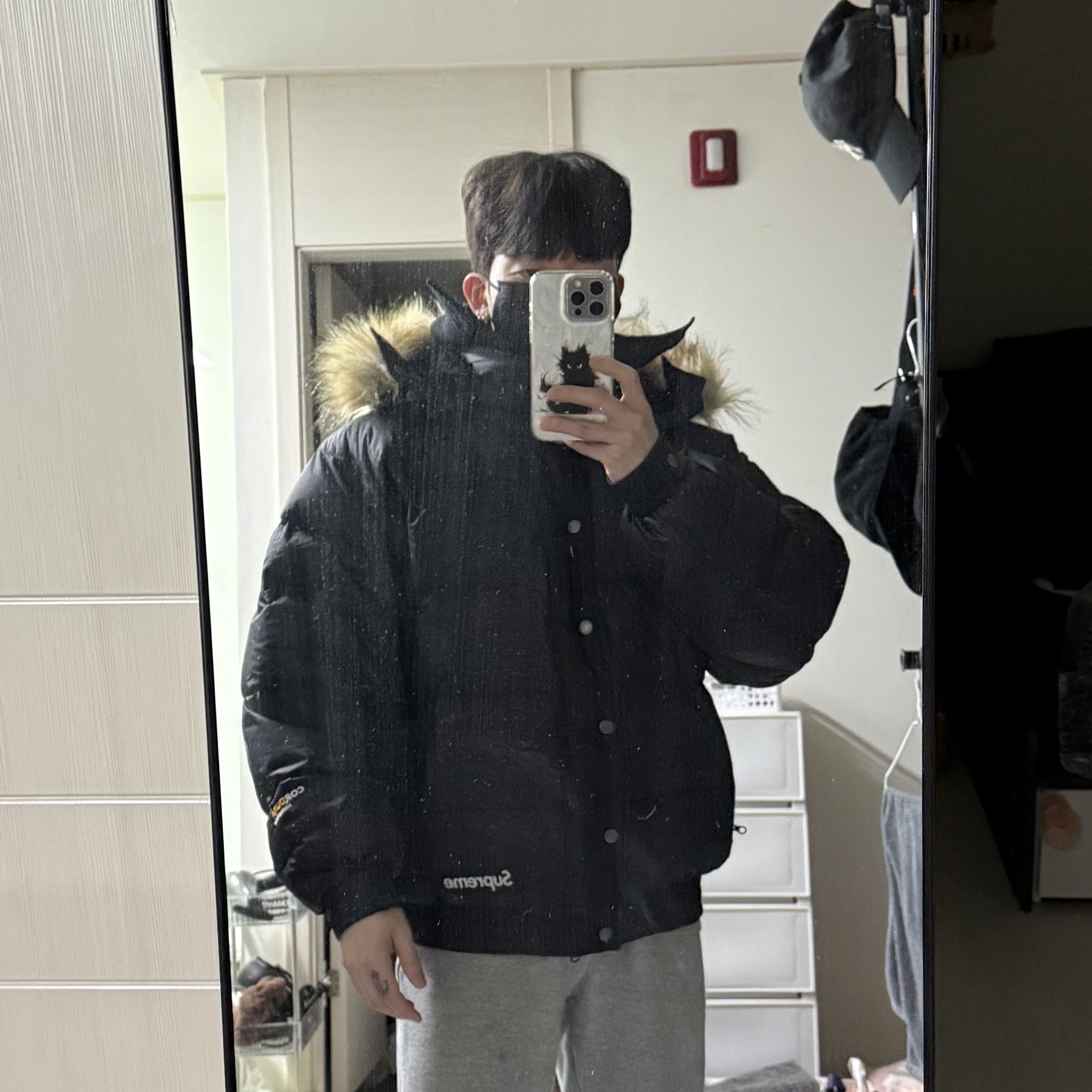 Supreme Facemask 700-Fill Down Puffer Jacket Black - 25FW 착용 스타일 - 3