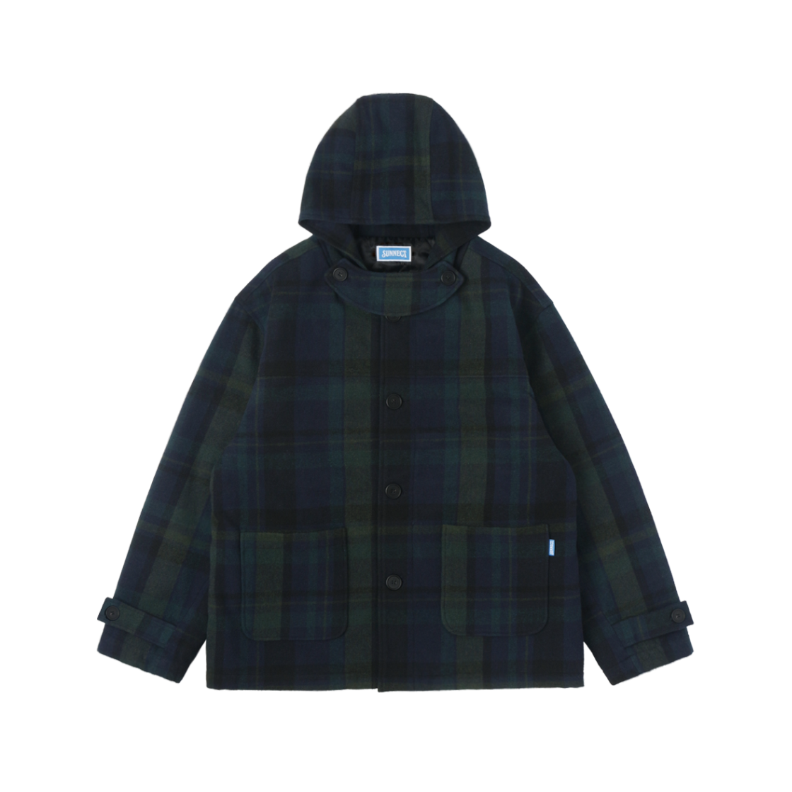 써넥트 타탄 후디드 코트 네이비(SUNNECT Tartan Hooded Coat Navy)