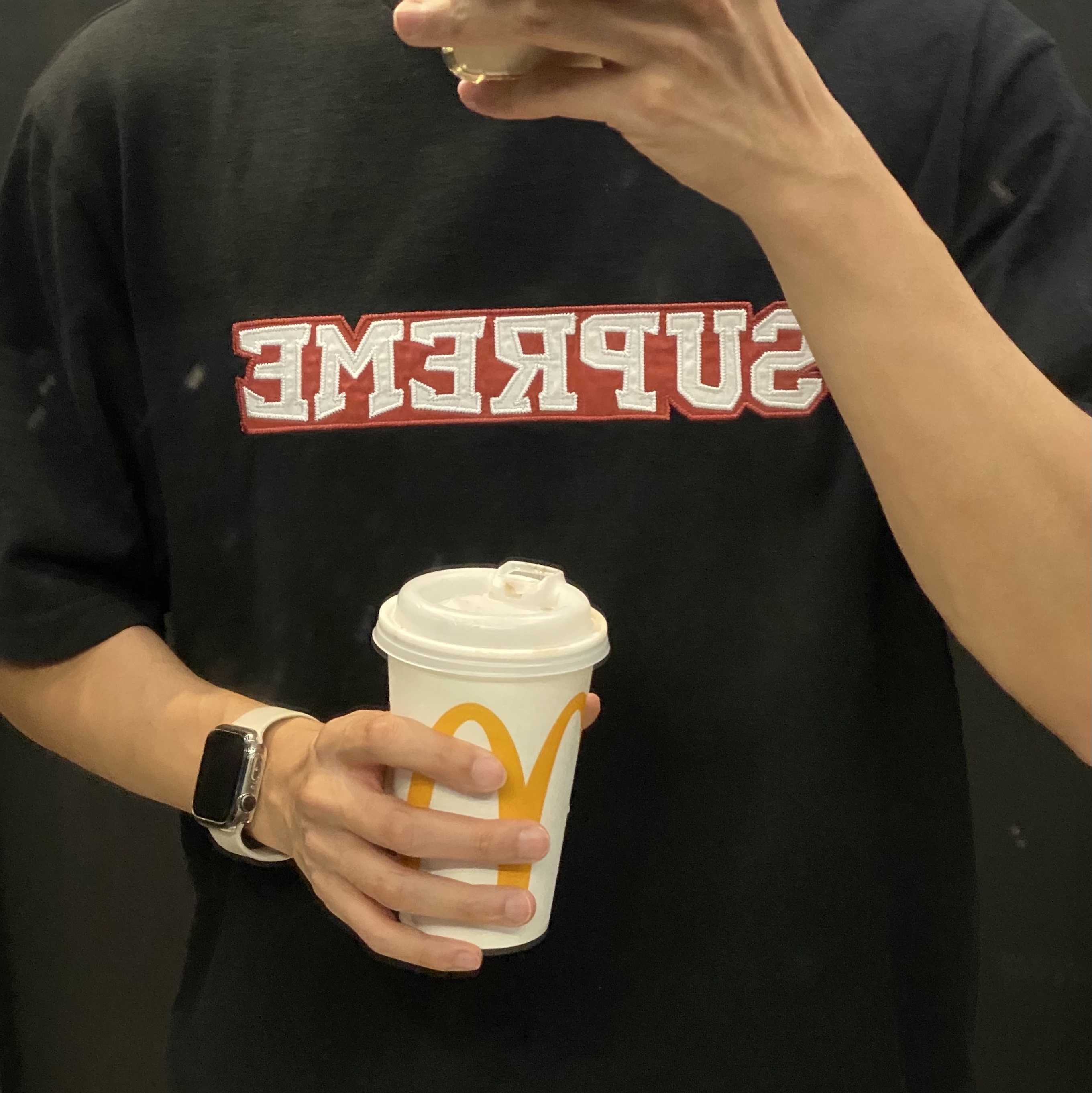 Supreme Satin Applique S/S Top Black - 25SS, Adidas Climacool Off White 착용 스타일 - 1