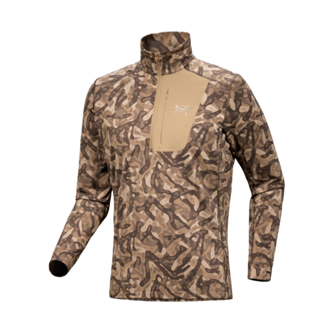아크테릭스 로 LT 프린트 집 넥 캐롭 그로토플레지(Arc'teryx Rho LT Print Zip Neck Carob Grottoflage)