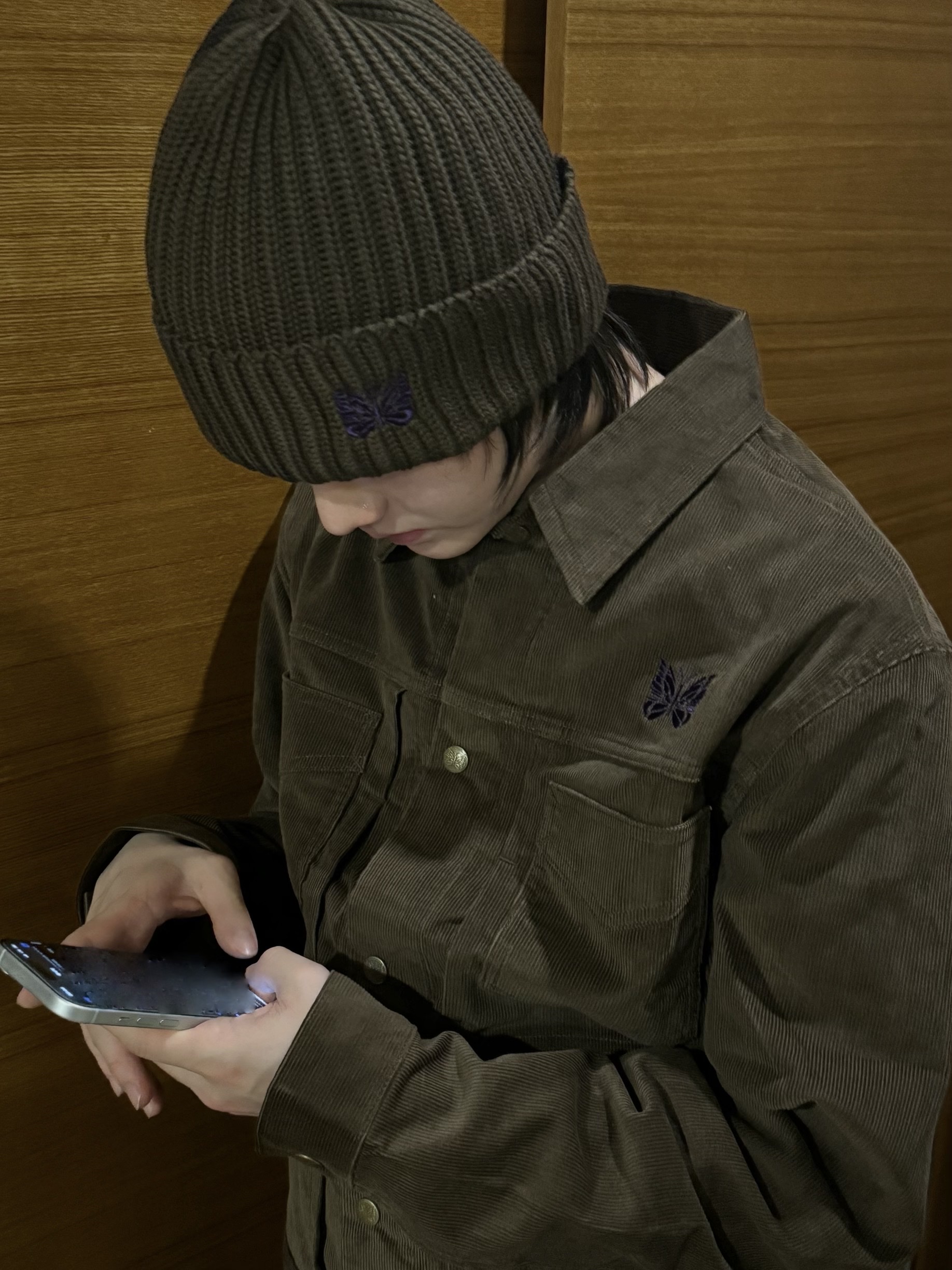 Needles Merino Wool Watch Cap Brown 착용 스타일