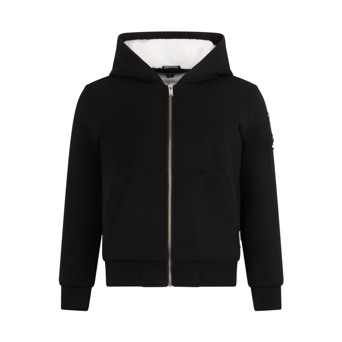 (키즈) 무스너클 클래식 버니 집업 후드 블랙 화이트((Kids) Moose Knuckles Classic Bunny Zip Up Hoodie Black White)