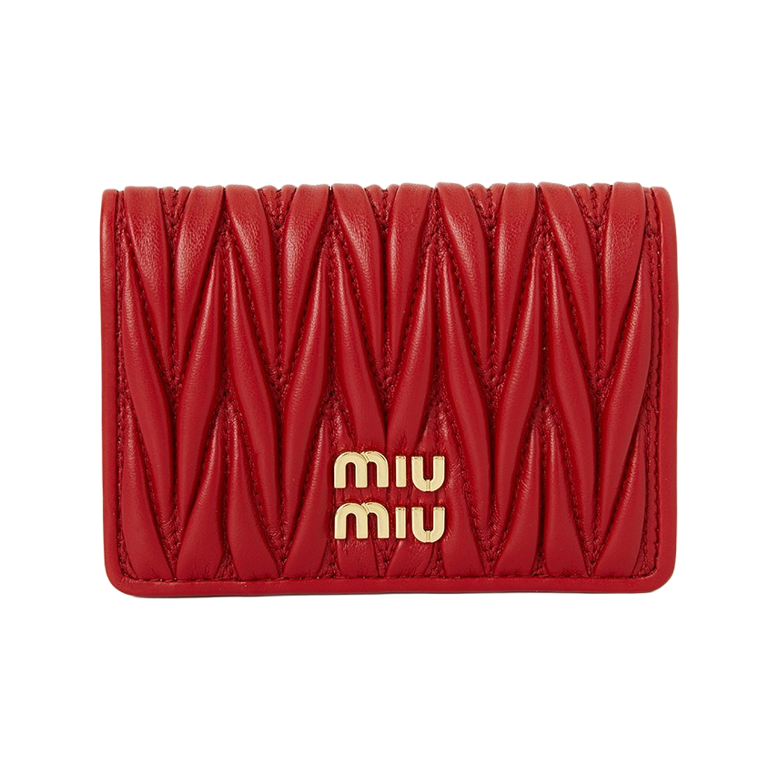 5MC103-AFPP-F0011 Miu Miu Matelasse Nappa Leather Card Holder Red