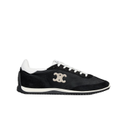 Celine Racer Low Lace-Up Sneakers with Triomphe in Nylon Suede Calfskin Black White