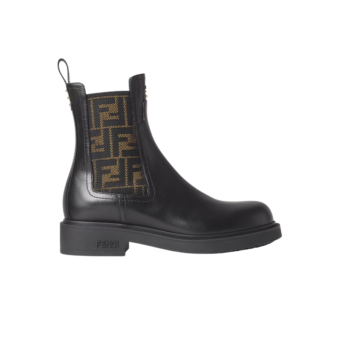 (W) 펜디 필로 레더 FF 패브릭 바이커 부츠 블랙((W) Fendi Filo Leather and FF Fabric Biker Boots Black) - 1