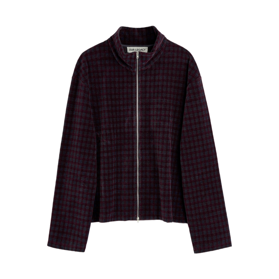 아워레가시 슈렁큰 집 멀롯 후디니 체크 벨루어(Our Legacy Shrunken Fullzip Merlot Houndini Check Velour)