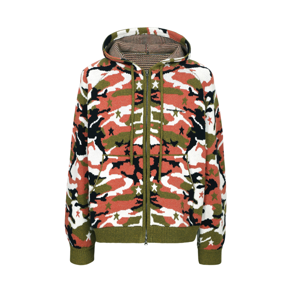 US-FW25-006 Unborn Society Signature Knit Hoodie Desert Camo