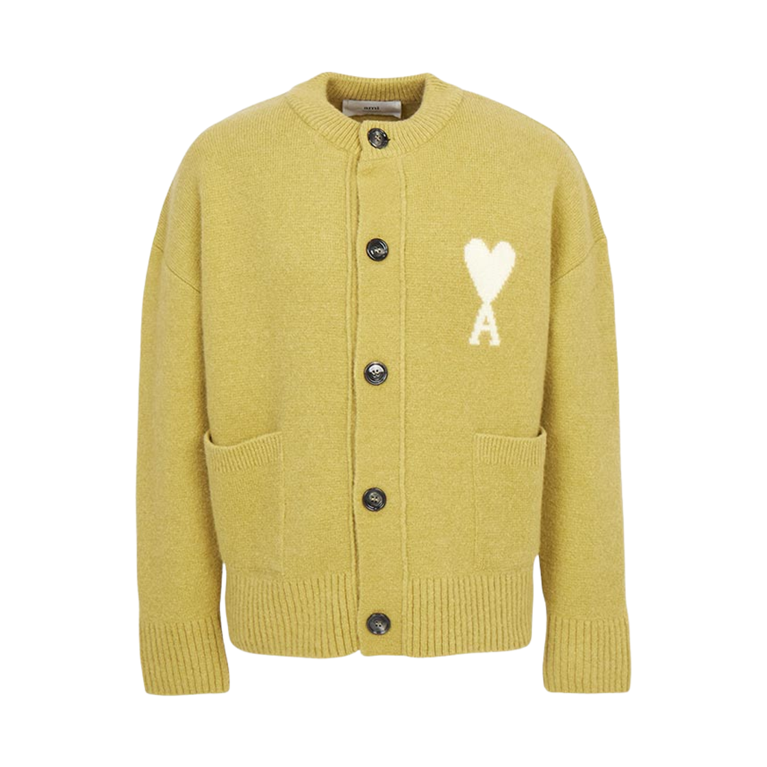 UKC366-KN0135-3993 AMI de Coeur Cardigan in Alpaca Knit Lime Green Off White