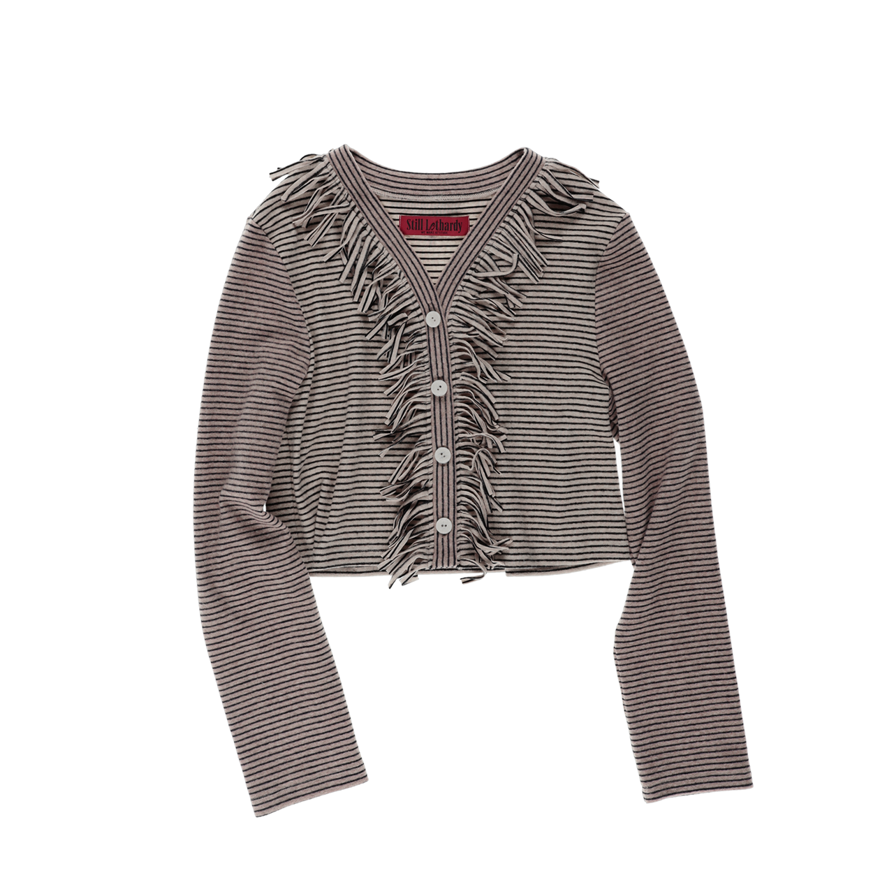 SL25FWCD04BE Still Lethardy Fringe Stripe Cardigan Beige