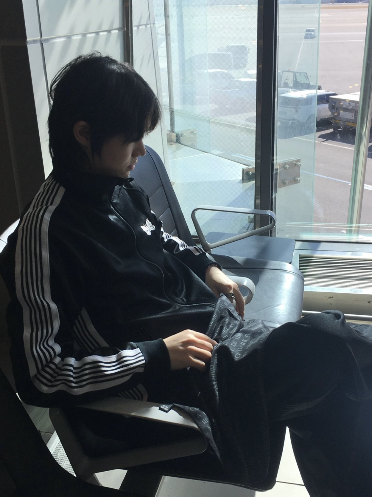 Needles Track Jacket Poly Smooth Black White, Needles H.D. Track Pants Black - Ecru 20th Exclusive 착용 스타일 - 1