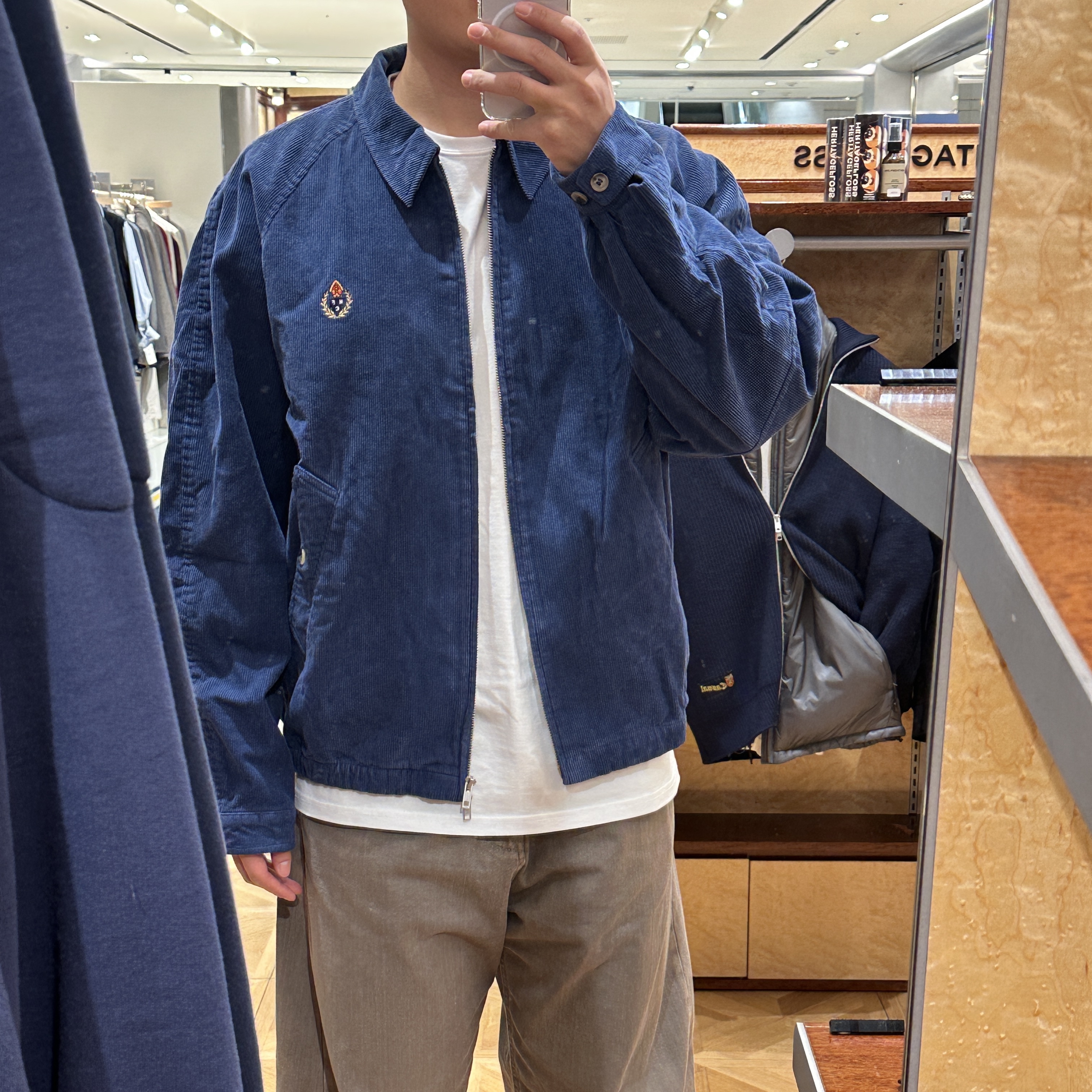 Heritage Floss Crest Corduroy Blouson Jacket Khaki 착용 스타일
