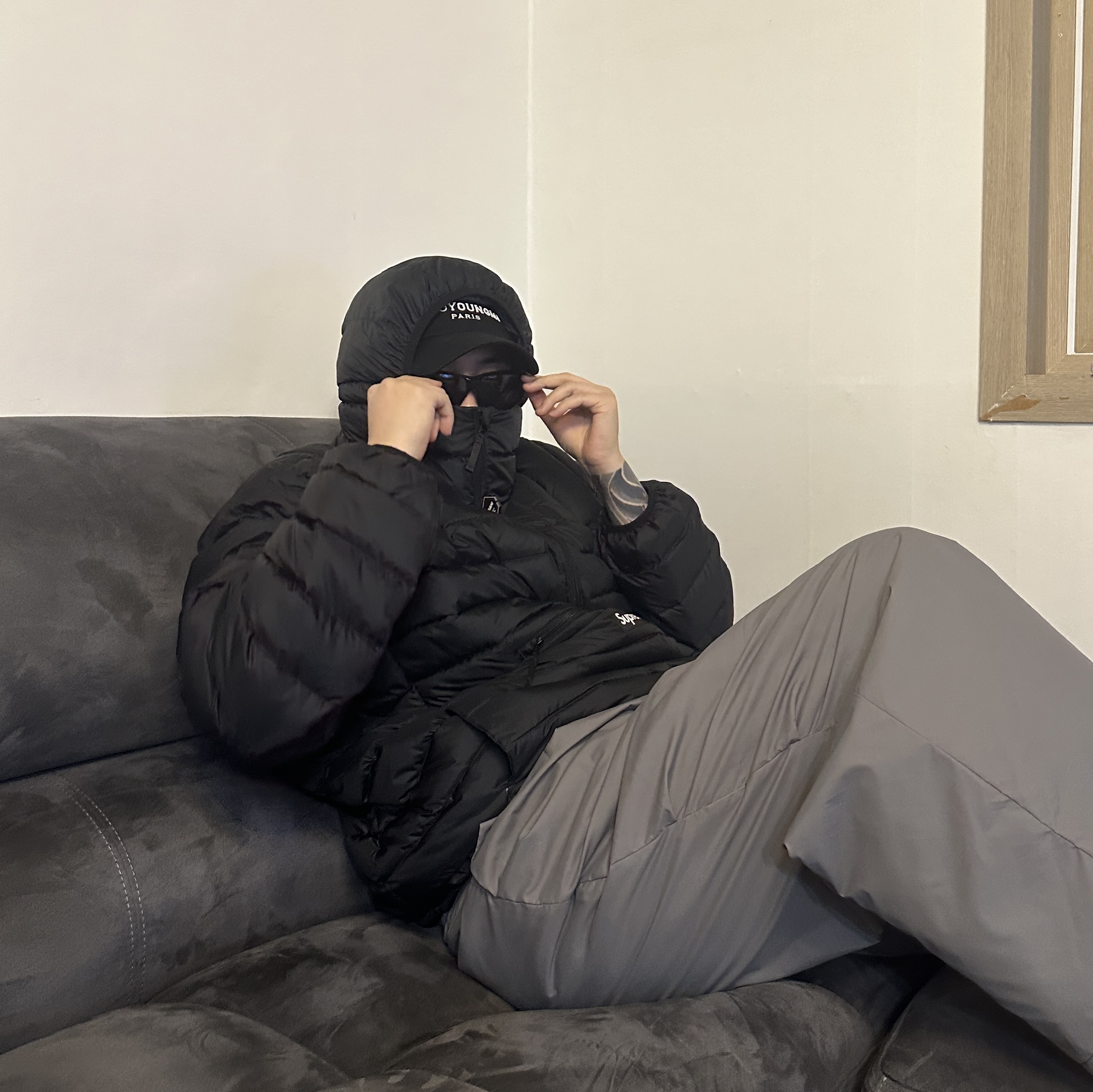Supreme Micro Down Half Zip Hooded Pullover Black - 25FW 착용 스타일 - 2