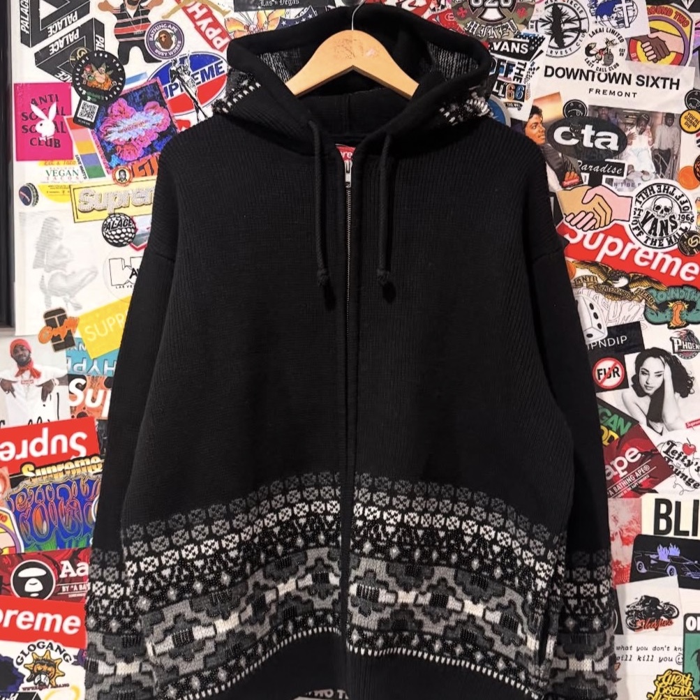 Supreme Beaded Zip Up Hooded Sweater Black - 25FW 착용 스타일 - 2
