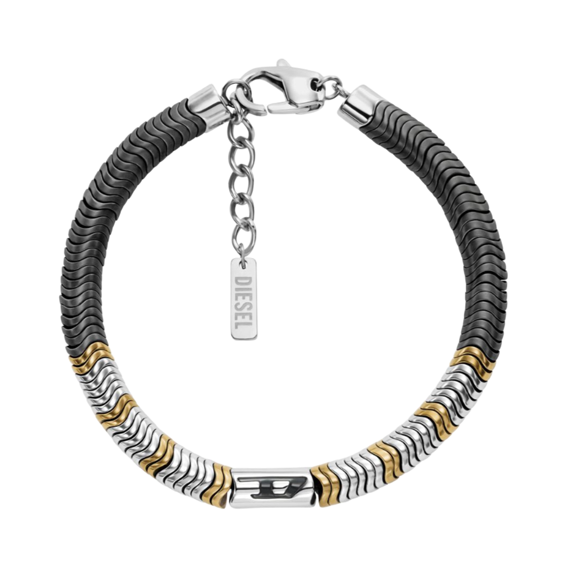 디젤 Dx1573931 헤마타이트 비디드 브레이슬릿 실버 블랙(Diesel Dx1573931 Hematite Beaded Bracelet Silver Black)