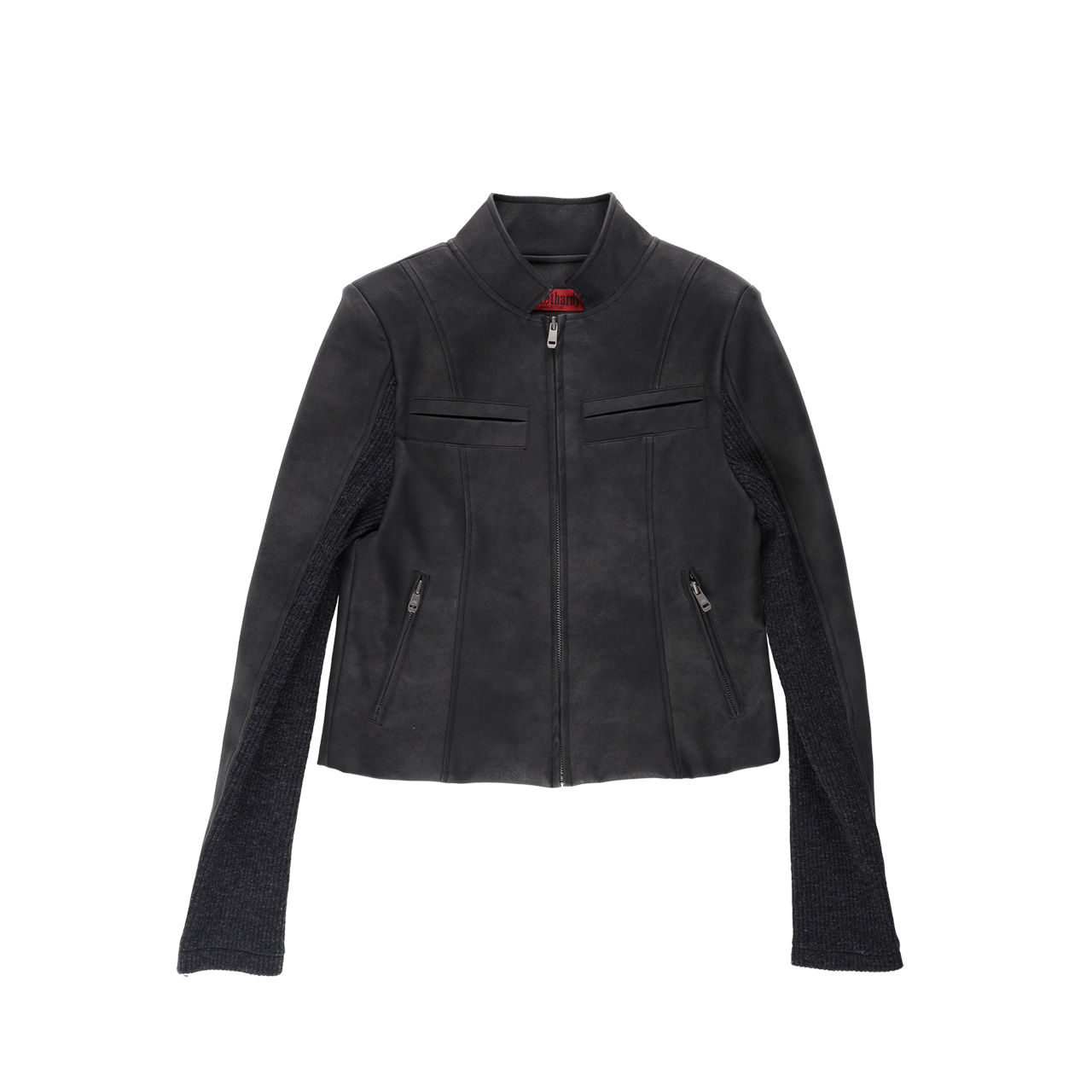 스틸레써디 리브드 슬리브 레더 자켓 그레이(Still Lethardy Ribbed Sleeve Leather Jacket Grey)