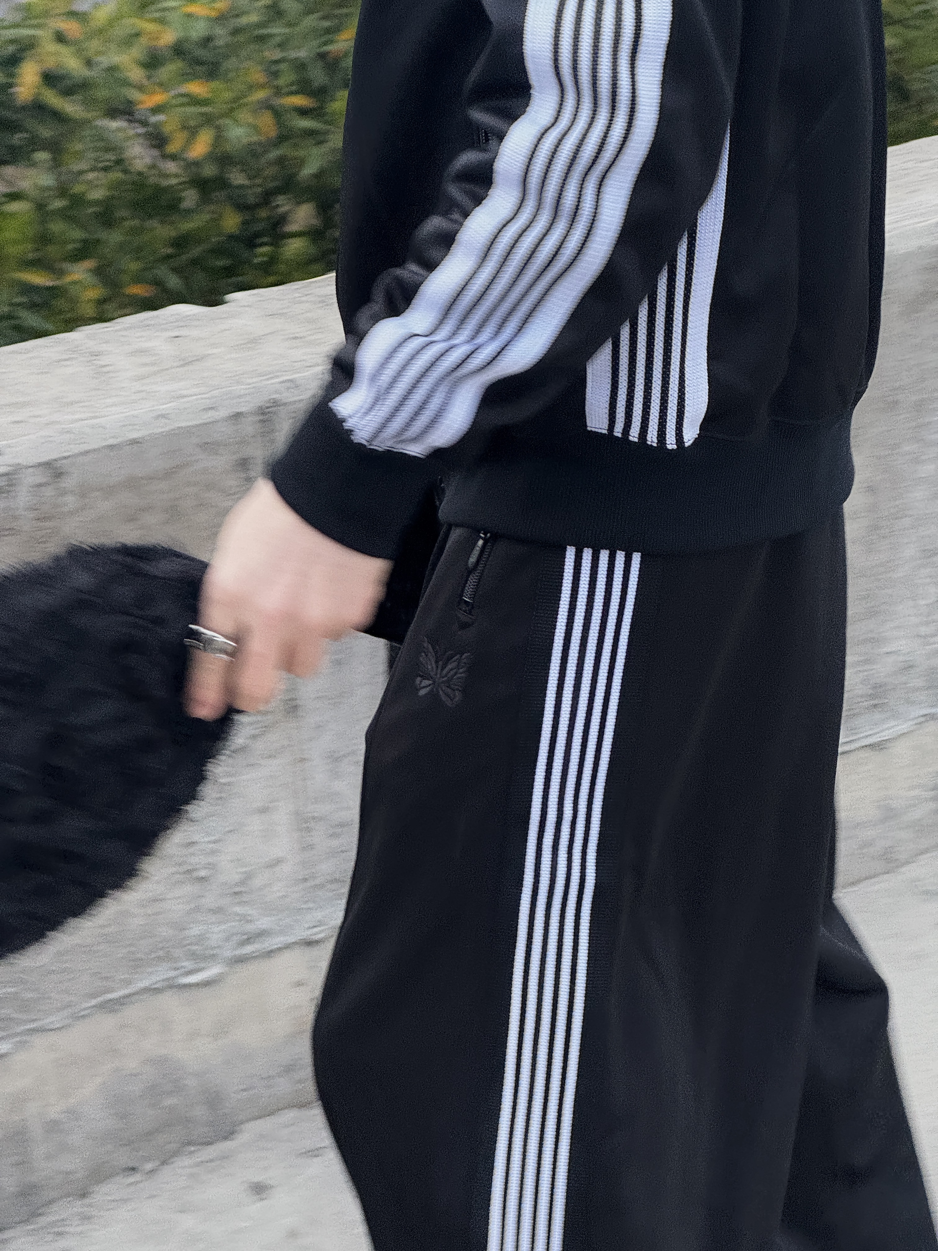 Needles Track Jacket Poly Smooth Black White, Needles H.D. Track Pants Black - Ecru 20th Exclusive 착용 스타일 - 2
