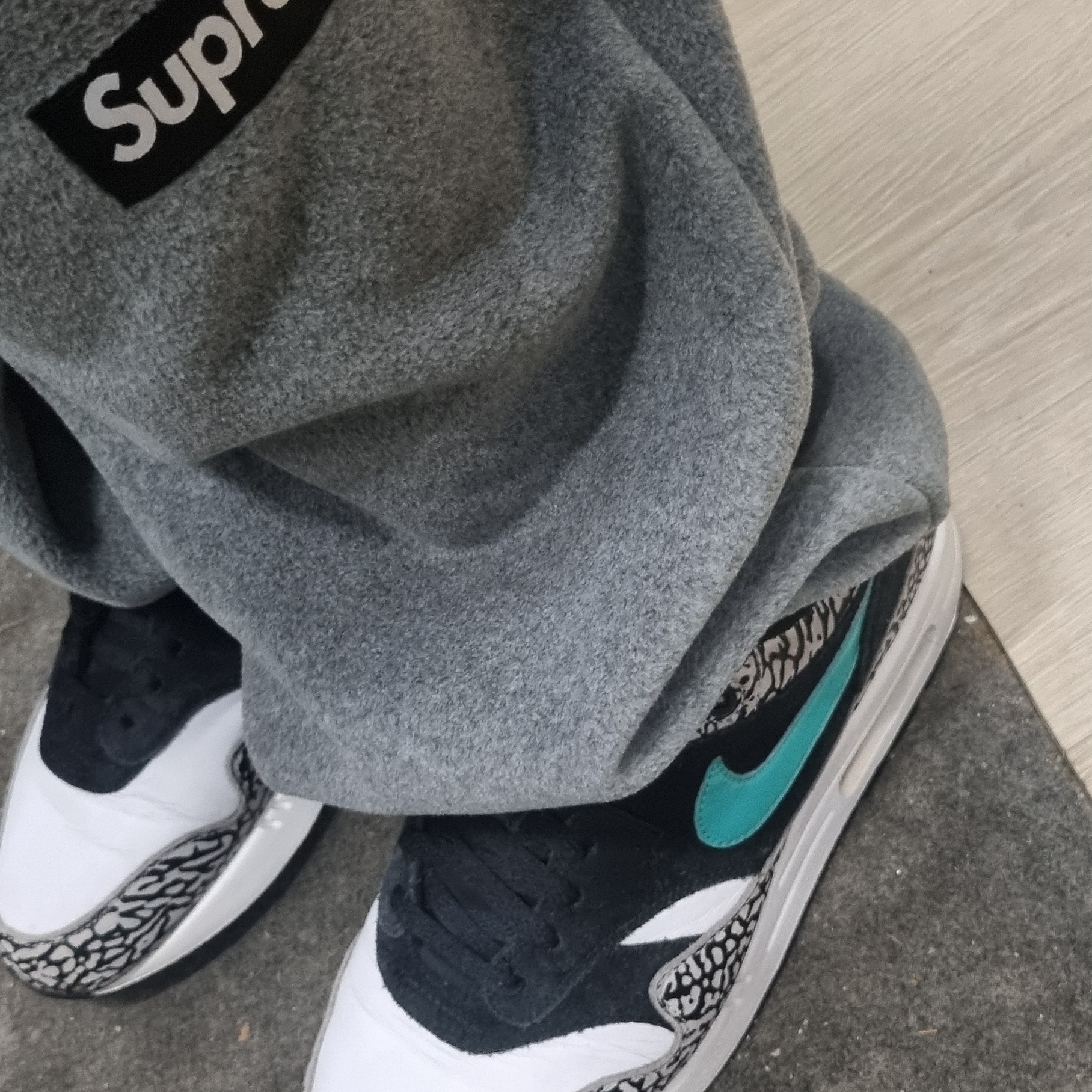 Supreme Polartec Pant Grey - 25FW, NIke x Atmos Air Max 1 Elephant 2017 착용 스타일