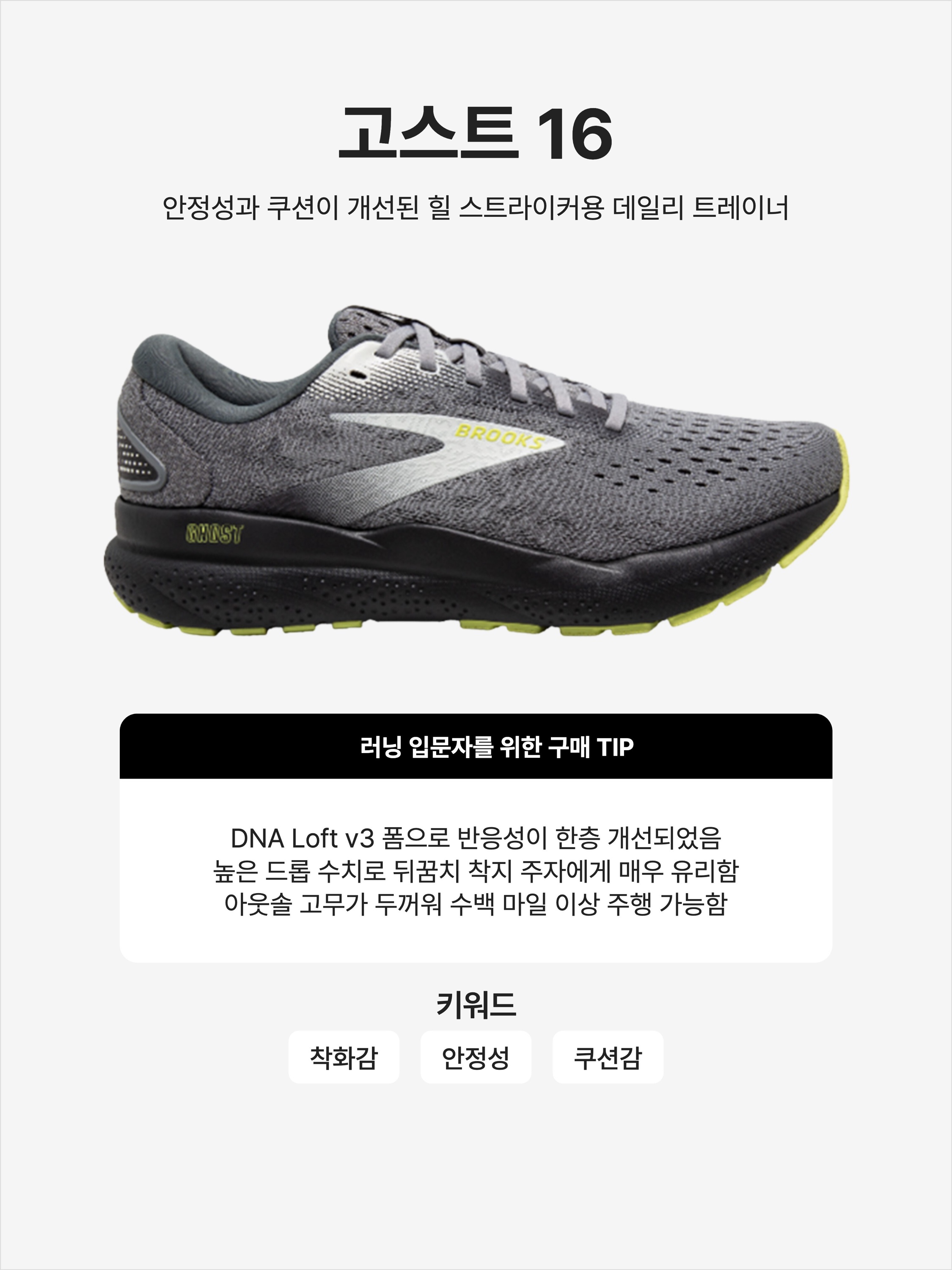Brooks Running Ghost 16 Primer Grey - D Medium, Brooks Running Ghost 16 Zero Grey - D Medium 착용 스타일 - 1
