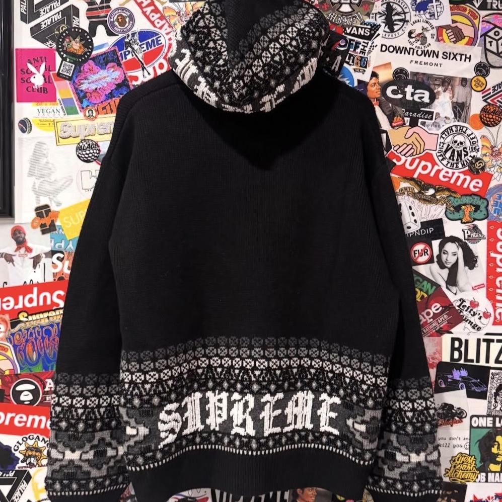 Supreme Beaded Zip Up Hooded Sweater Black - 25FW 착용 스타일 - 1
