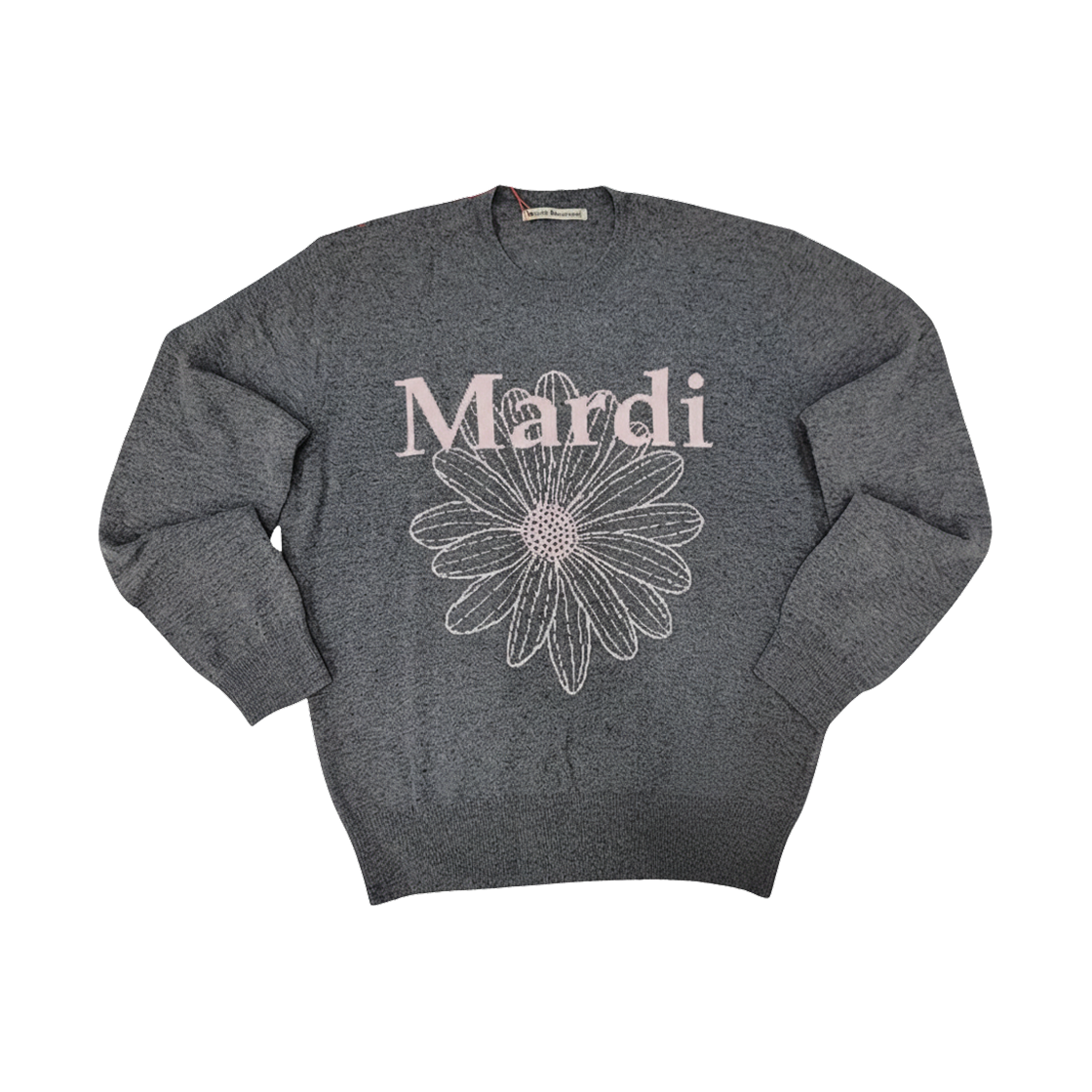 (W) 마르디 메크르디 캐시미어 크루 넥 플라워마르디 딥 그레이 핑크((W) Mardi Mercredi Cashmere Crew Neck Flowermardi Deep Grey Pink)