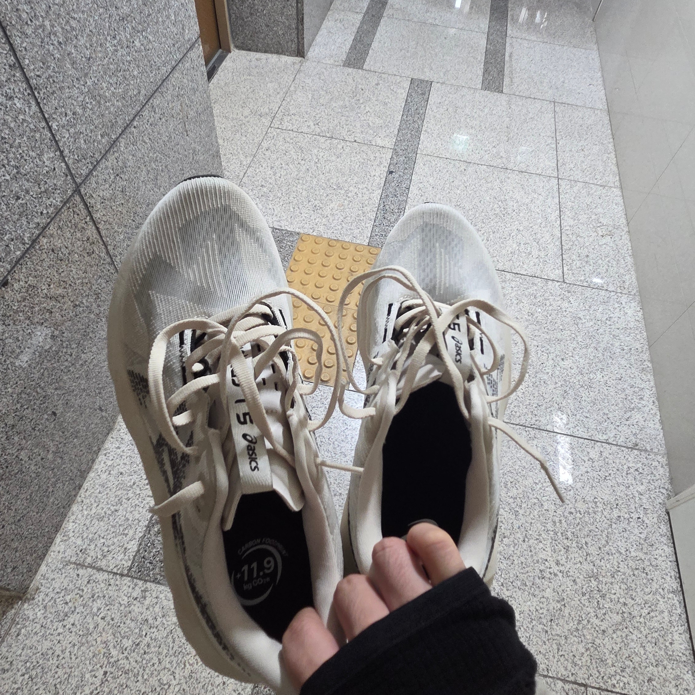 Asics Novablast 5 Oatmeal Black - D Standard 착용 스타일 - 1