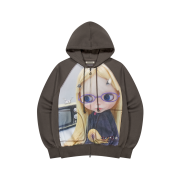 COYSEIO X BLYTHE Graphic Zip-Up Hoodie Brown