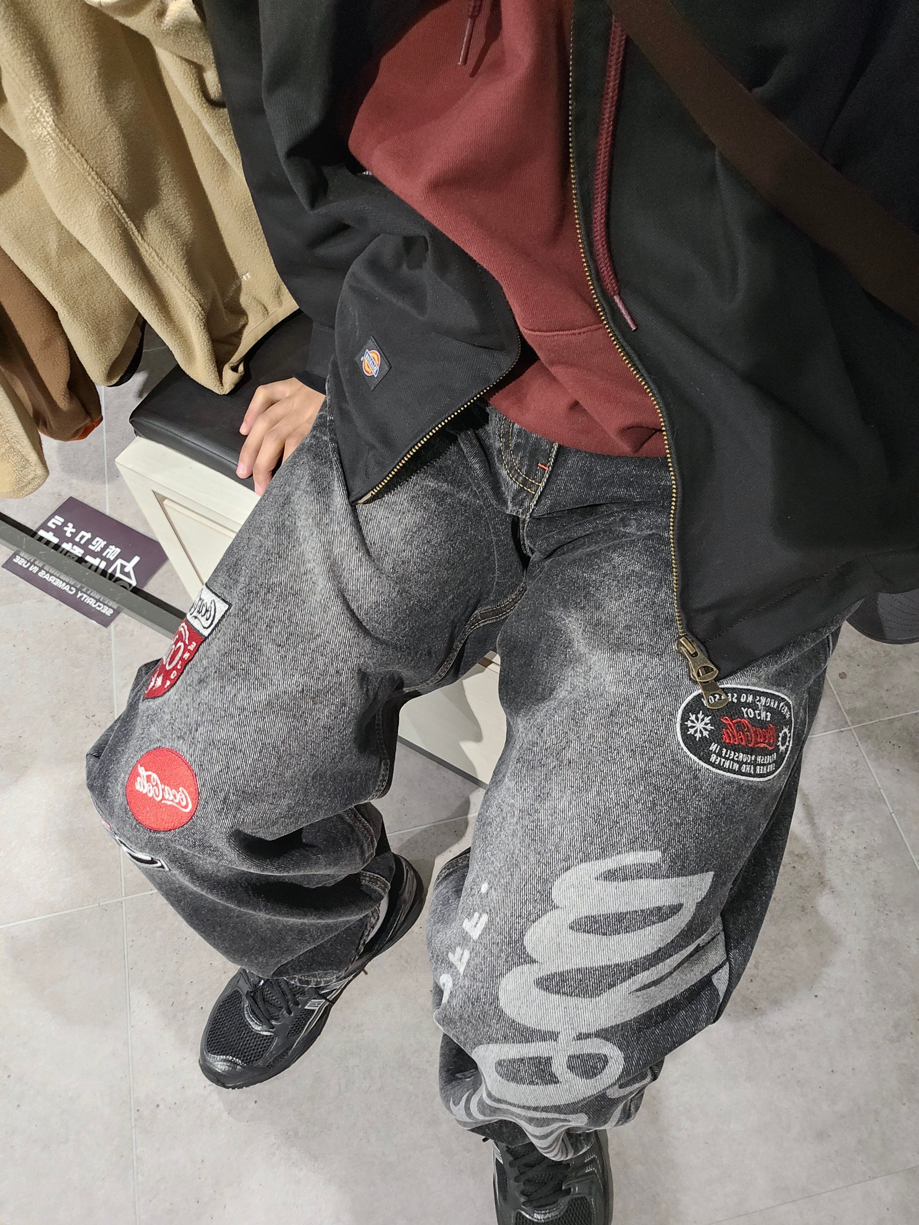 SPORT CHAMBER x Coca-Cola Balloon Denim Pants Black, Asics Gel-Kayano 14 Black Pure Silver 착용 스타일 - 2