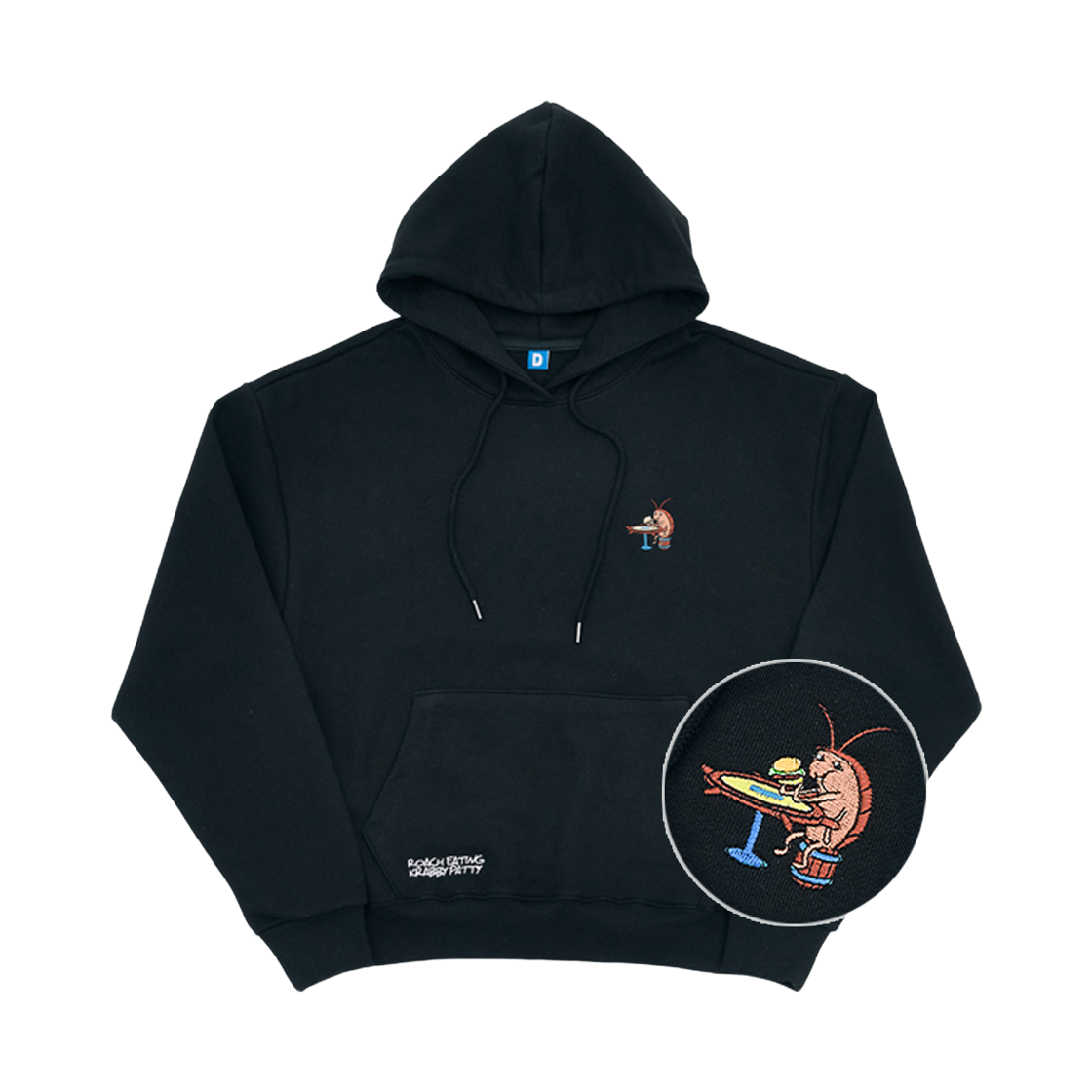 댄꼼마 x 스폰지밥 게살버거 먹는 바선생님 자수 후드티셔츠(DANCOMMA x SpongeBob SquarePants Eating a Krabby Patty Bikicity Citizen Hoodie)
