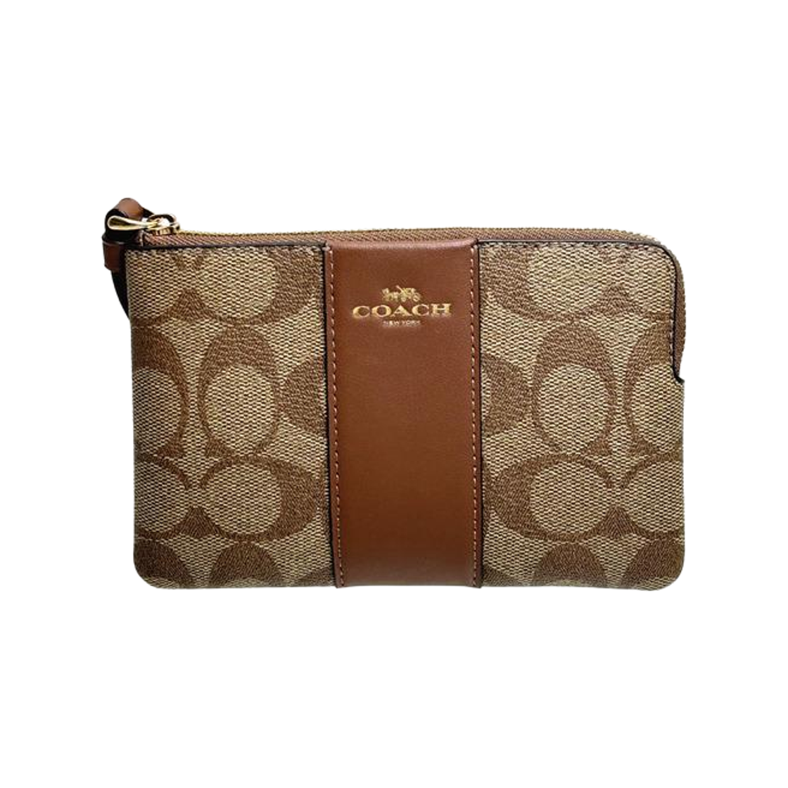CS602-IME74 Coach Corner Zip Wristlet in Signature Canvas Khaki Saddle 2