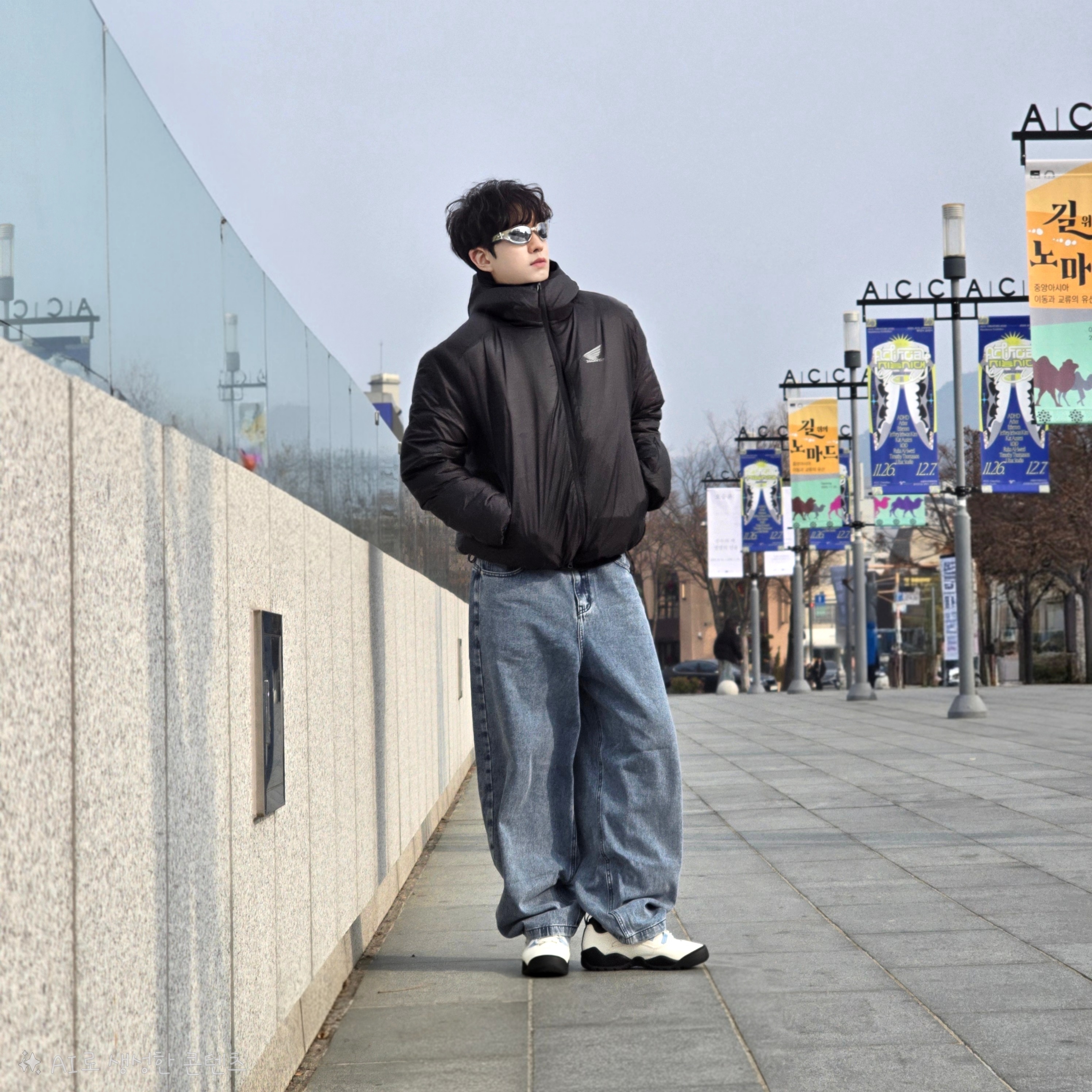 Honda H-Tech Non Quilting Hoodie Jacket Black, NOMANUAL Raw Vision Denim Pants White Blue 착용 스타일 - 1