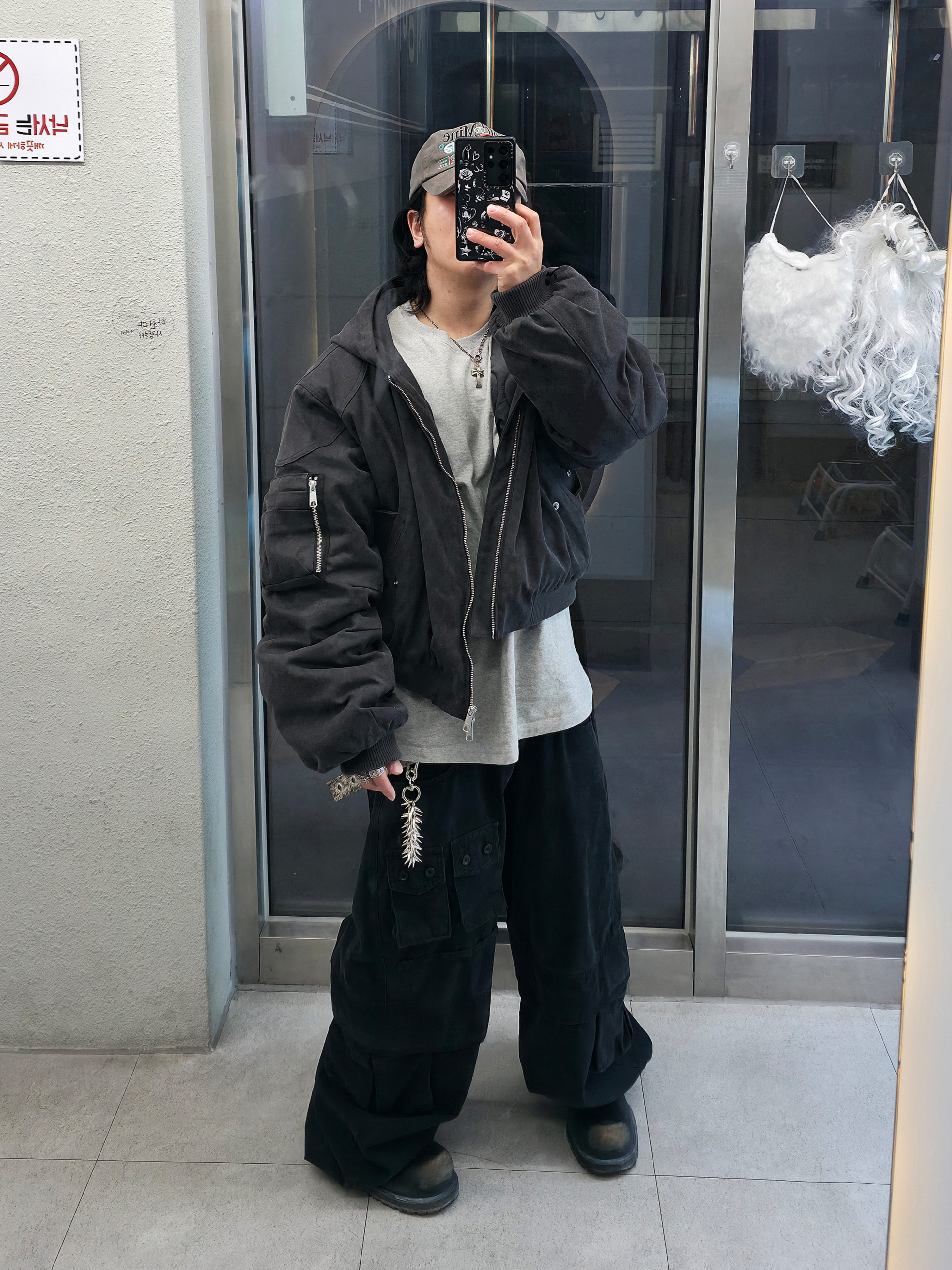 ROARINGRAD Washed Hooded Bomber Ash Black, Remagine Hybrid Derby Shoes Starting Bigger Nasty 착용 스타일 - 4