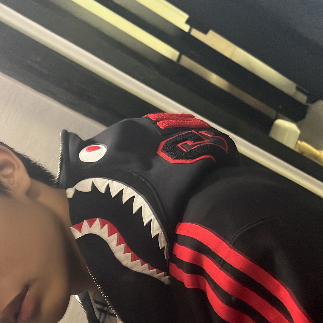 Adidas x BAPE Ultimate Shark Hoodie Black - KR Sizing 착용 스타일 - 2