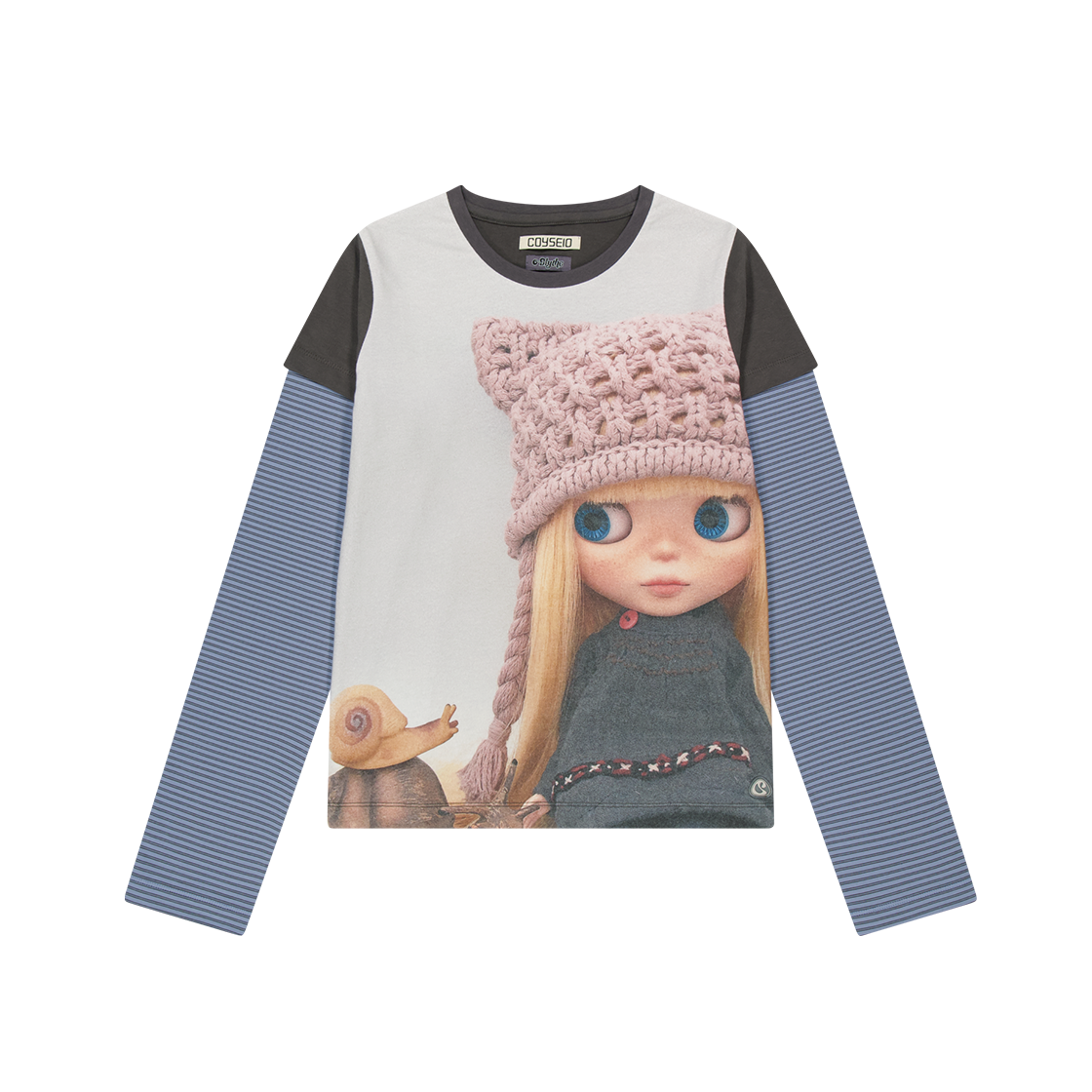 CY25FSTOLS081 COYSEIO X BLYTHE Stripe Double Long Sleeve Ash Brown
