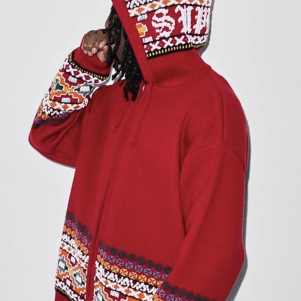 Supreme Beaded Zip Up Hooded Sweater Red - 25FW 착용 스타일