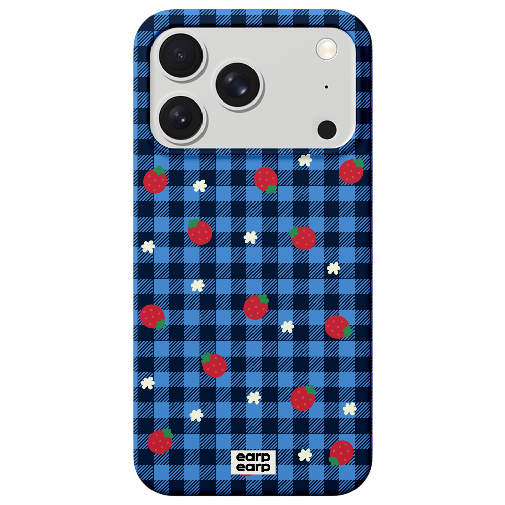 E2512_0034 earpearp Strawberry Check Blue Hard Case