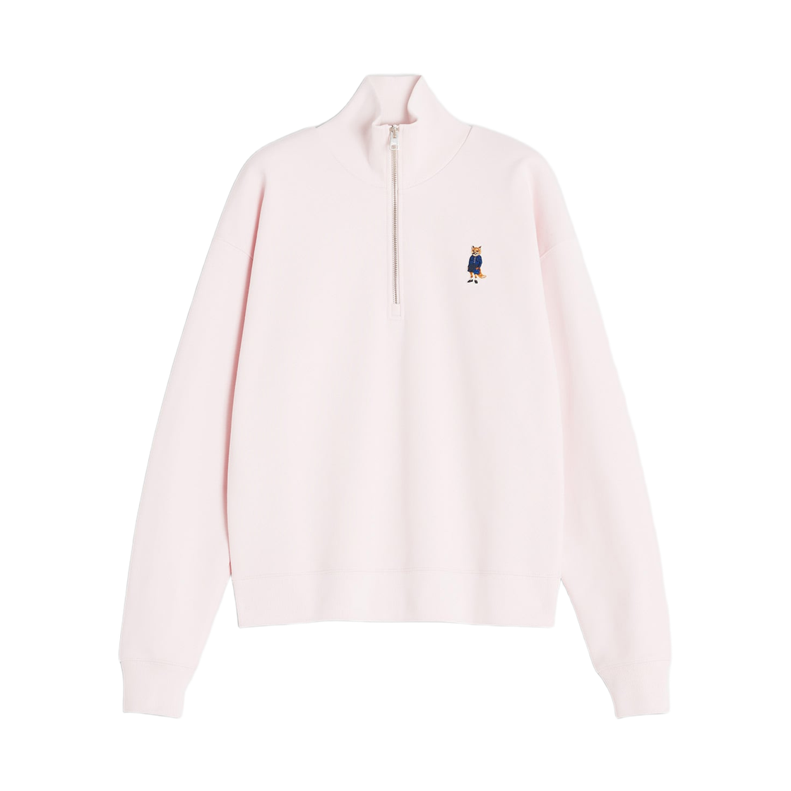 (W) 메종 키츠네 드레스드 폭스 하프 집 스웨트셔츠 페일 로즈((W) Maison Kitsune Dressed Fox Half Zip Sweatshirt Pale Rose) - 1