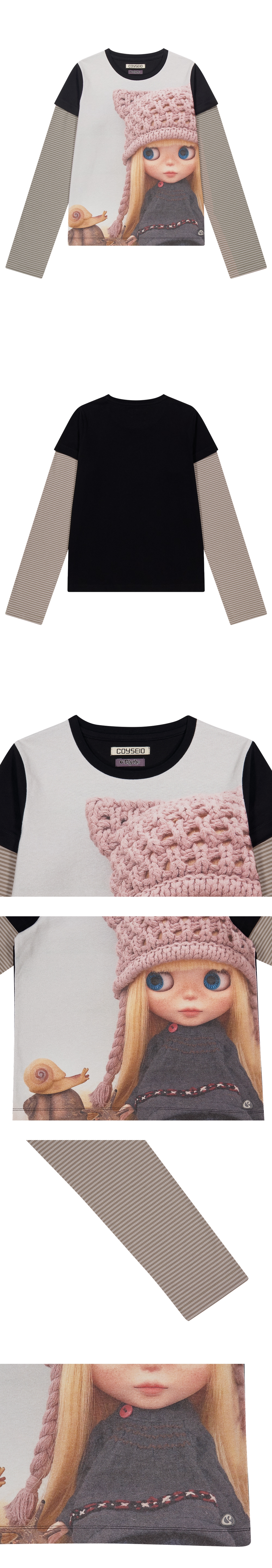 코이세이오 X 브라이스돌 스트라이프 더블 롱 슬리브 블랙 | COYSEIO