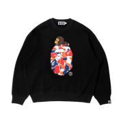 BAPE ABC Camo Milo On Big Ape Relaxed Fit Crewneck Sweatshirt Black - Korea Exclusive