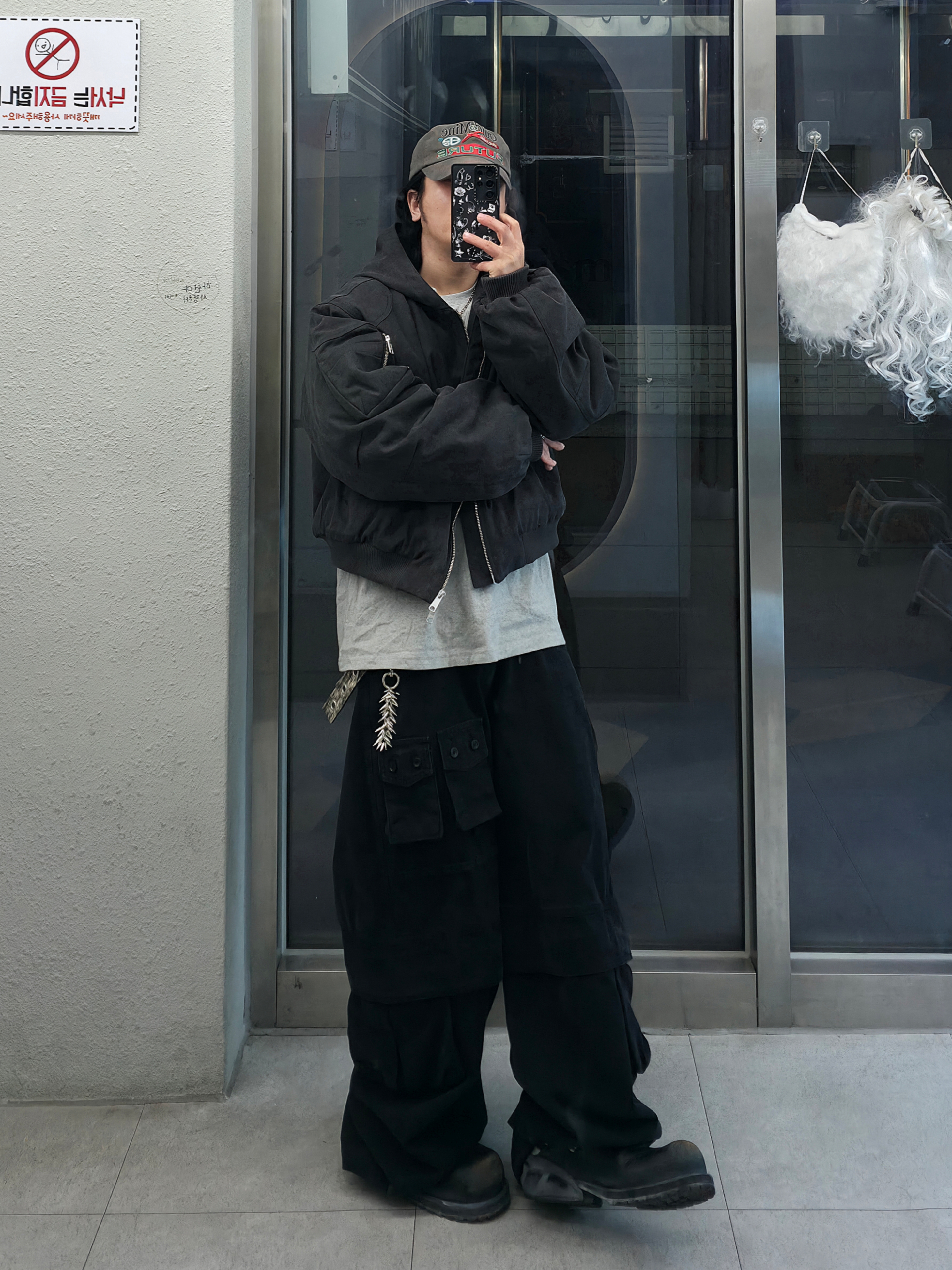 ROARINGRAD Washed Hooded Bomber Ash Black, Remagine Hybrid Derby Shoes Starting Bigger Nasty 착용 스타일 - 1