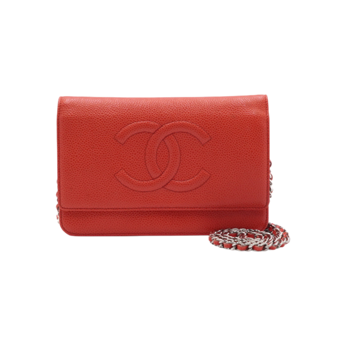 IT23IIQN3R98 Chanel Orange Timeless CC Caviar WOC with Silver Chain Crossbody Bag