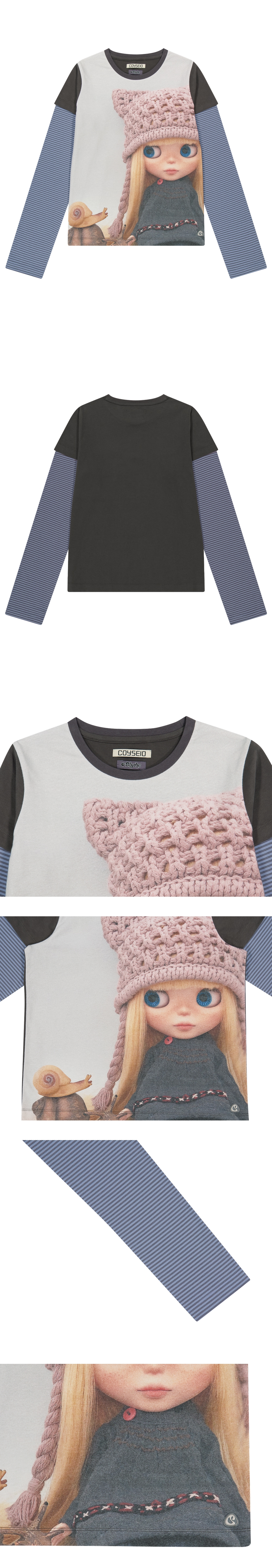 코이세이오 X 브라이스돌 스트라이프 더블 롱 슬리브 애쉬 브라운